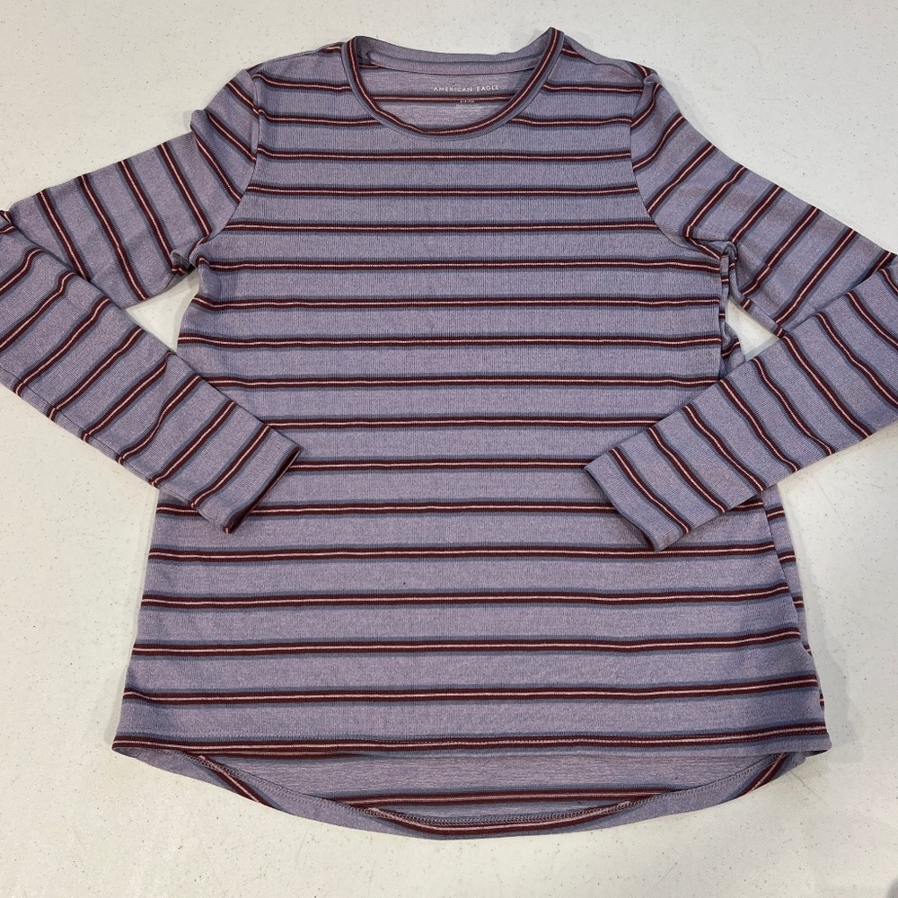 American eagle long sleeve soft knit sweater shirt Purple Maroon stripe sz Small